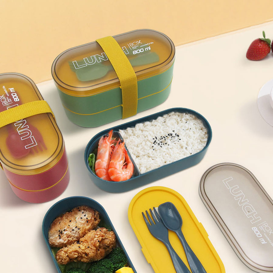 莫蘭迪雙層綁帶飯盒帶內(nèi)格